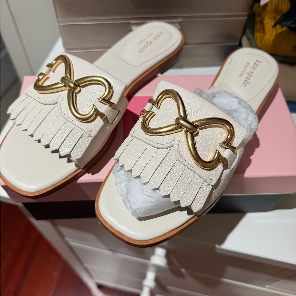 Kate Spade Cream and Gold Fringe Sandals